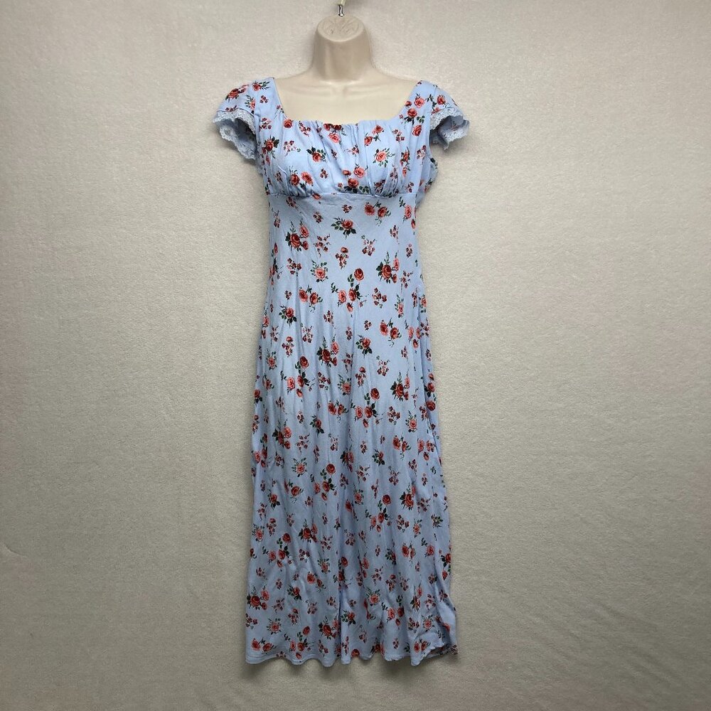 Wild Fable Dress Womens Small Blue Floral Puff Sleeve Square Neck Cottagecore